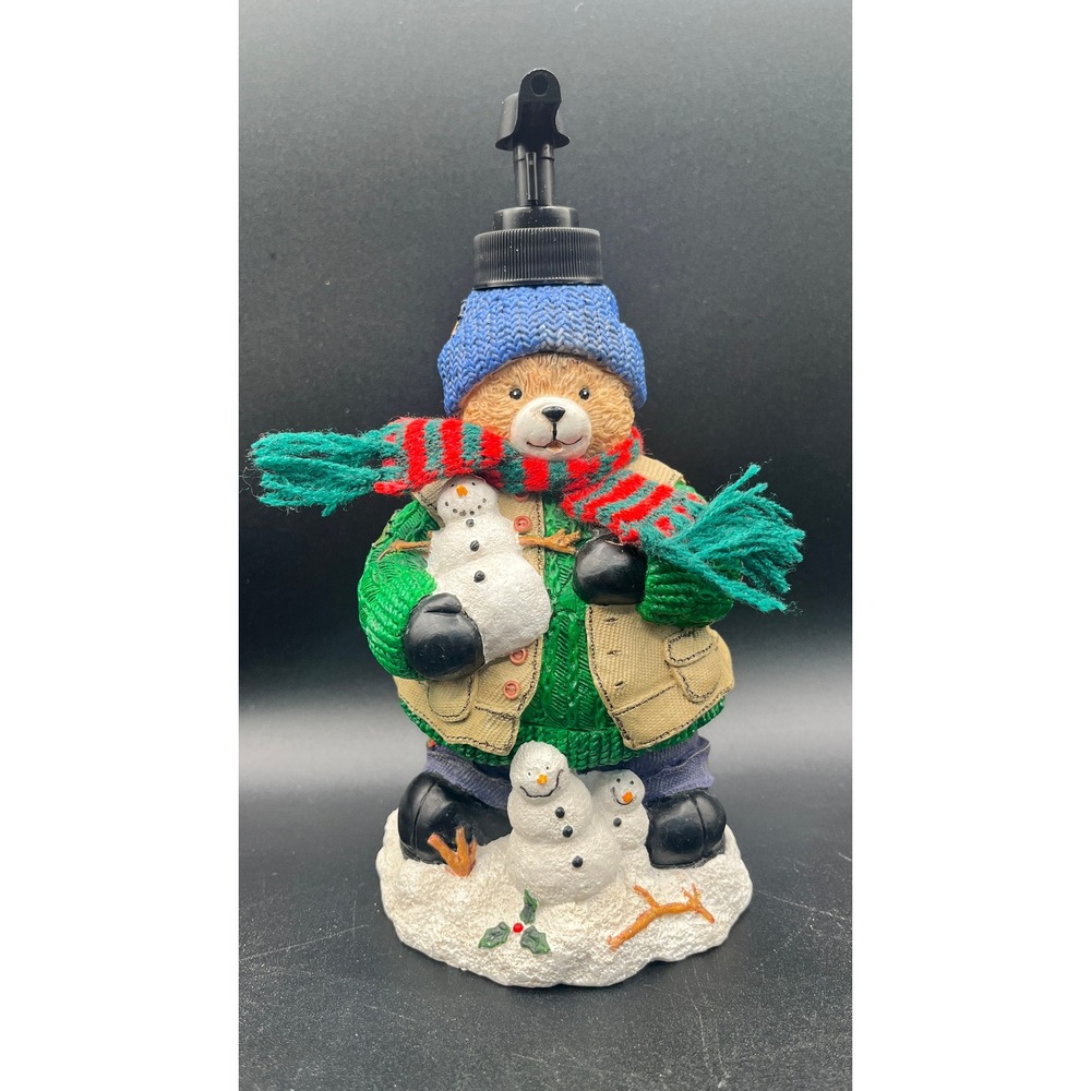 Vtg Christmas Teddy Bear Snowman Resin Soap Lotion Dispenser Winter Holiday 8"